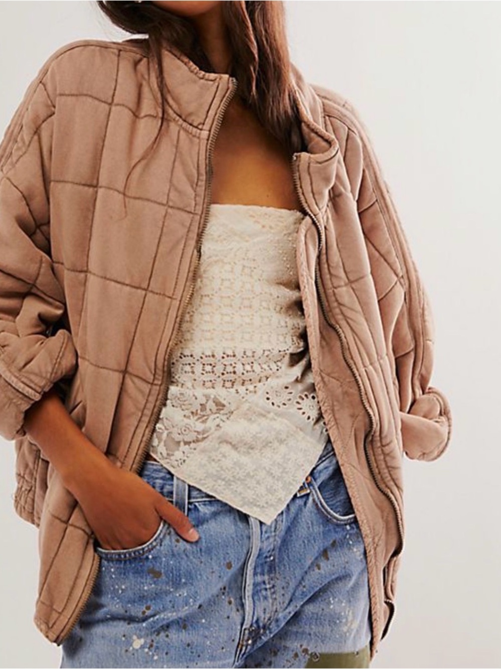Free People Quilted Dolman Jacket - Misty Mauve Pink